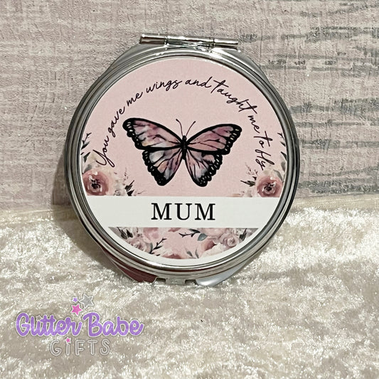 Imperfect- Mum Butterfly Compact Mirror -  Silver