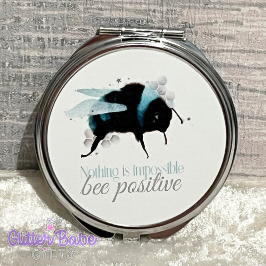 Teal Bee Compact Mirror - Silver