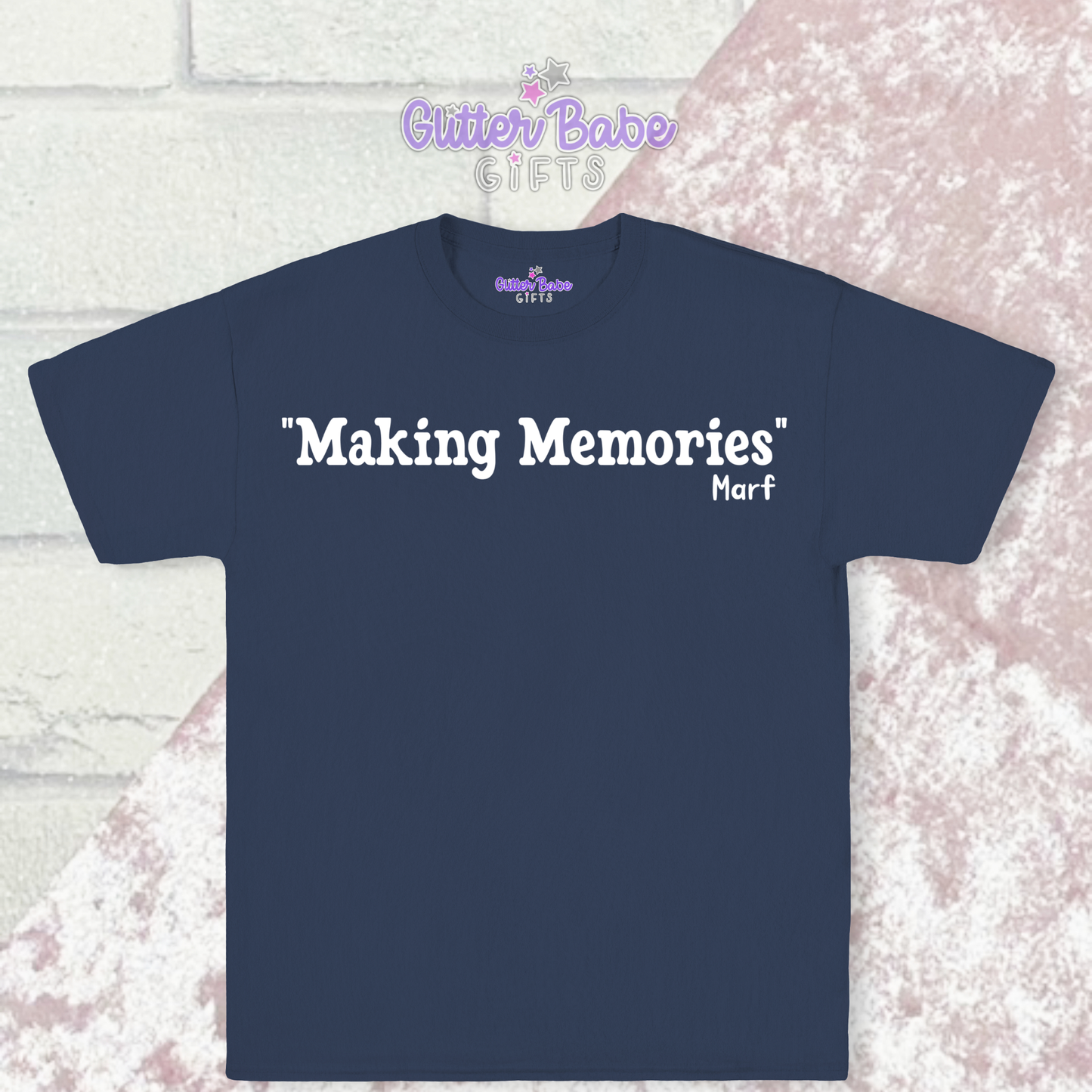 Navy t-shirt with  quote in white writing