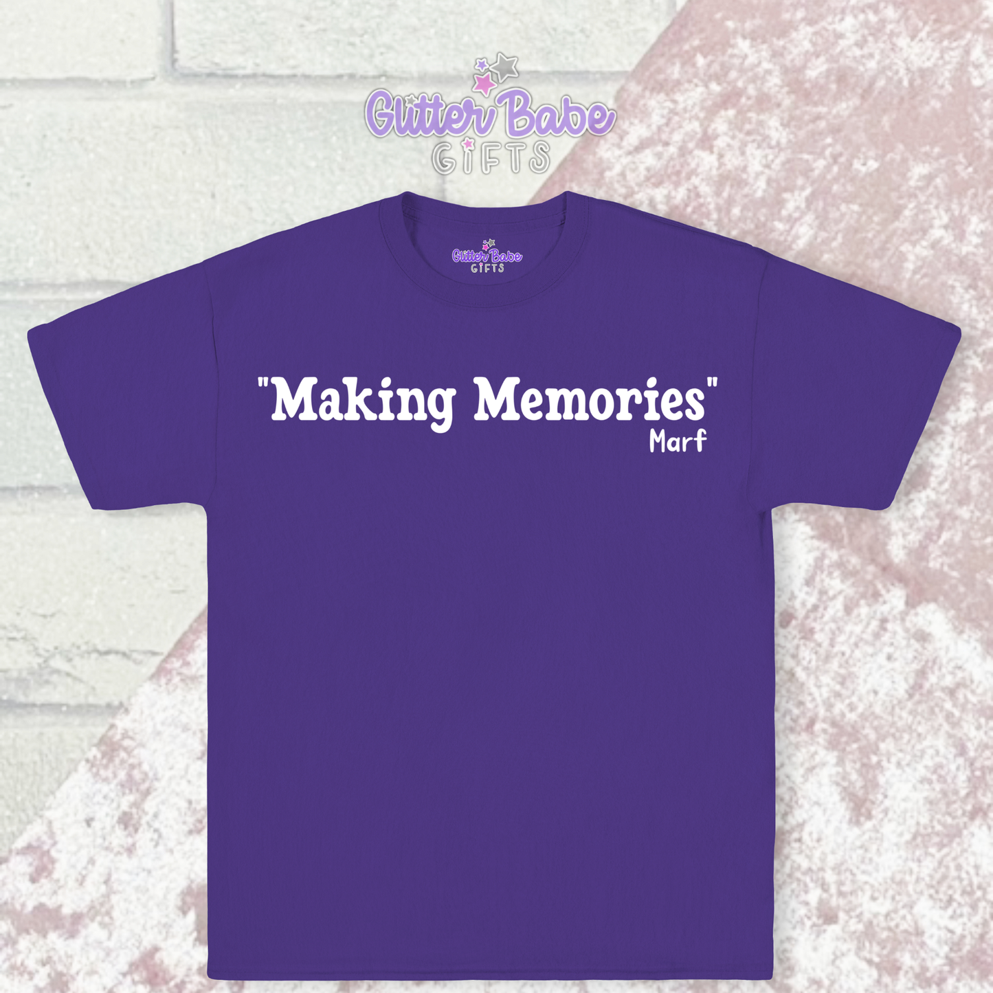 purple t-shirt with  quote in white writing