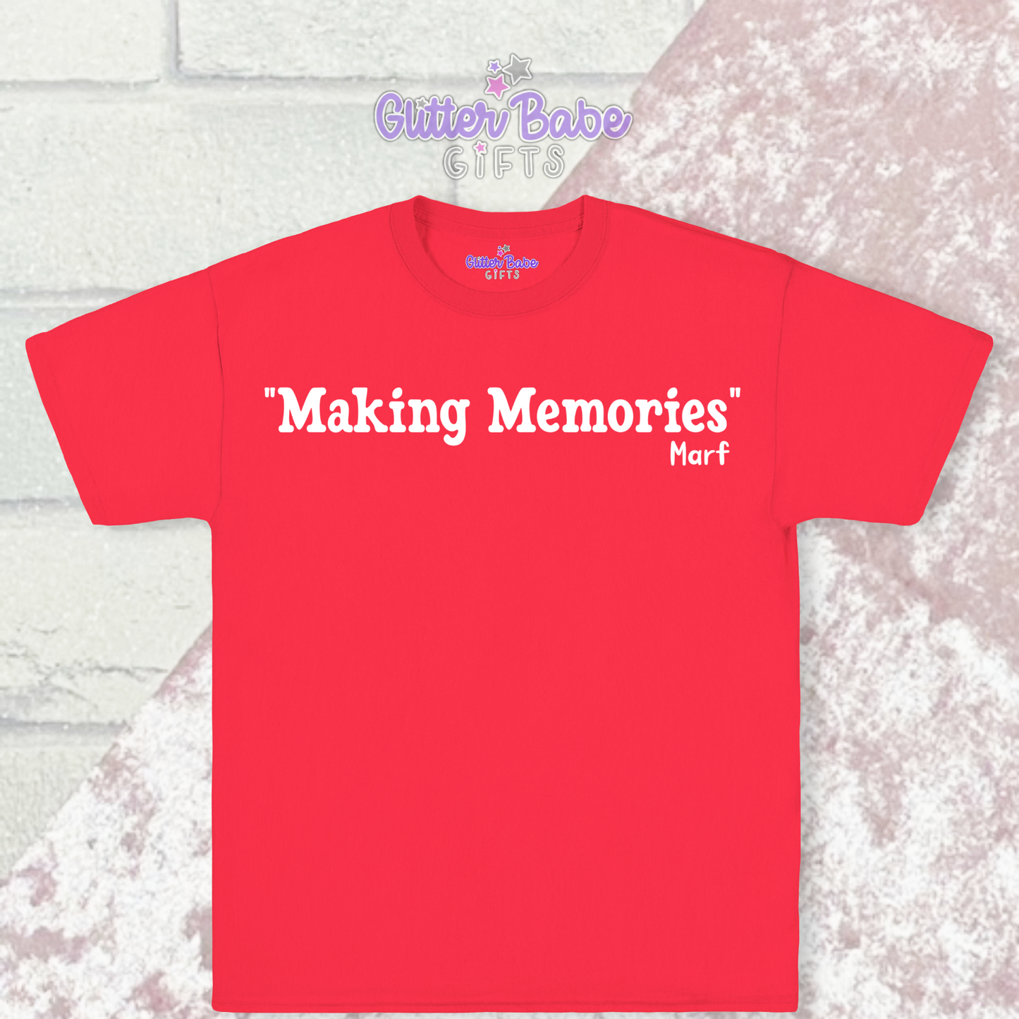 Red t-shirt with  quote in white writing